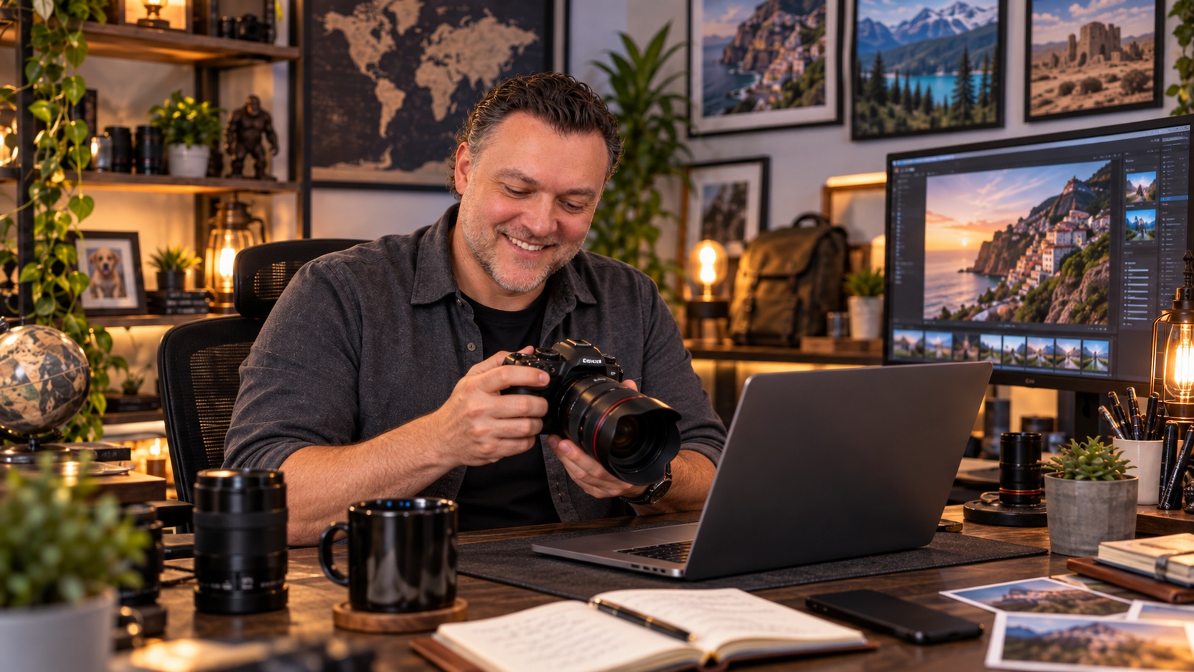 Melvin Maya working with multiple creative projects and content ideas in a home studio