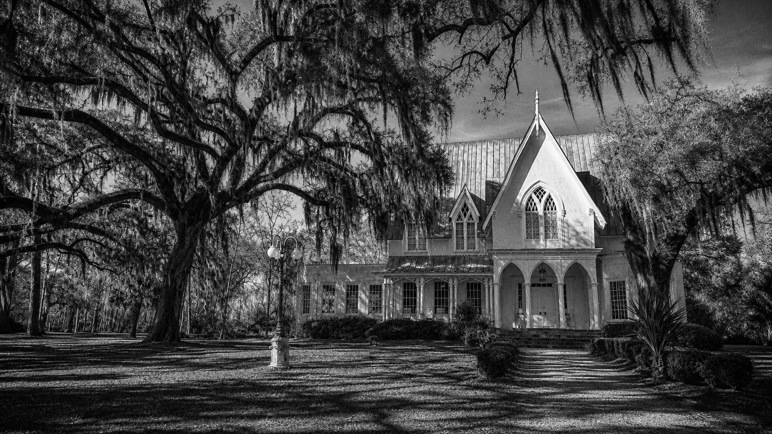 Monochrome editorial rendering of Rose Hill Plantation State Historic Site, South Carolina.