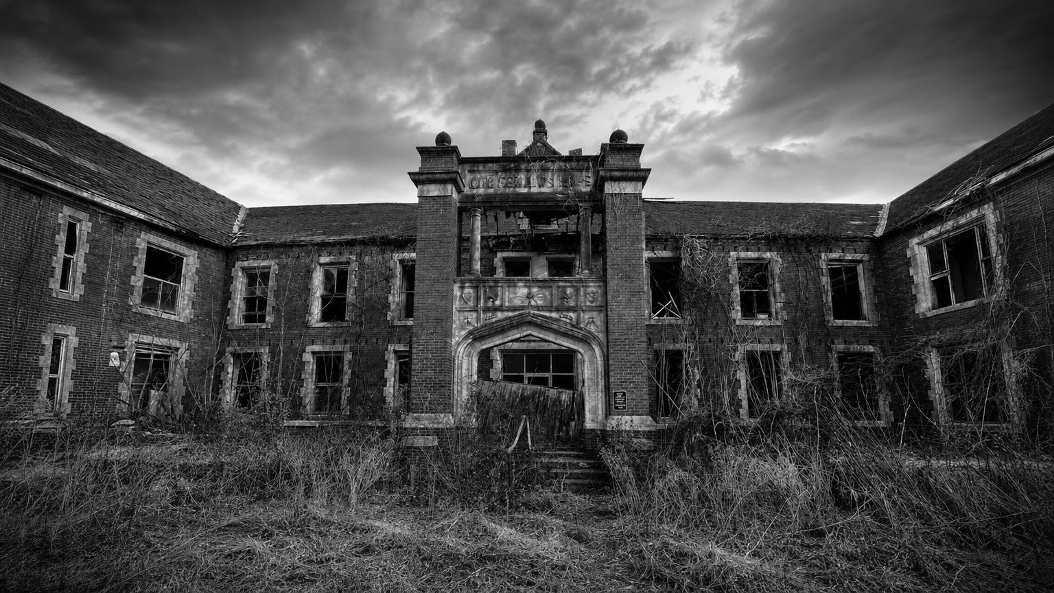 Monochrome editorial rendering of the historic Belvoir Winery building.