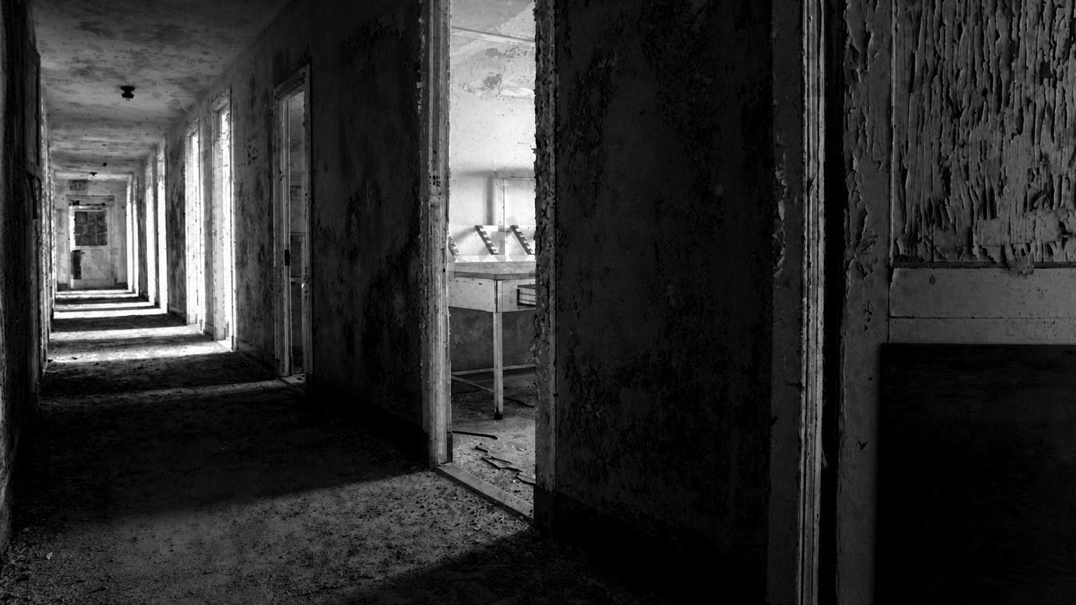 Monochrome editorial rendering of Trenton Psychiatric Hospital, New Jersey.