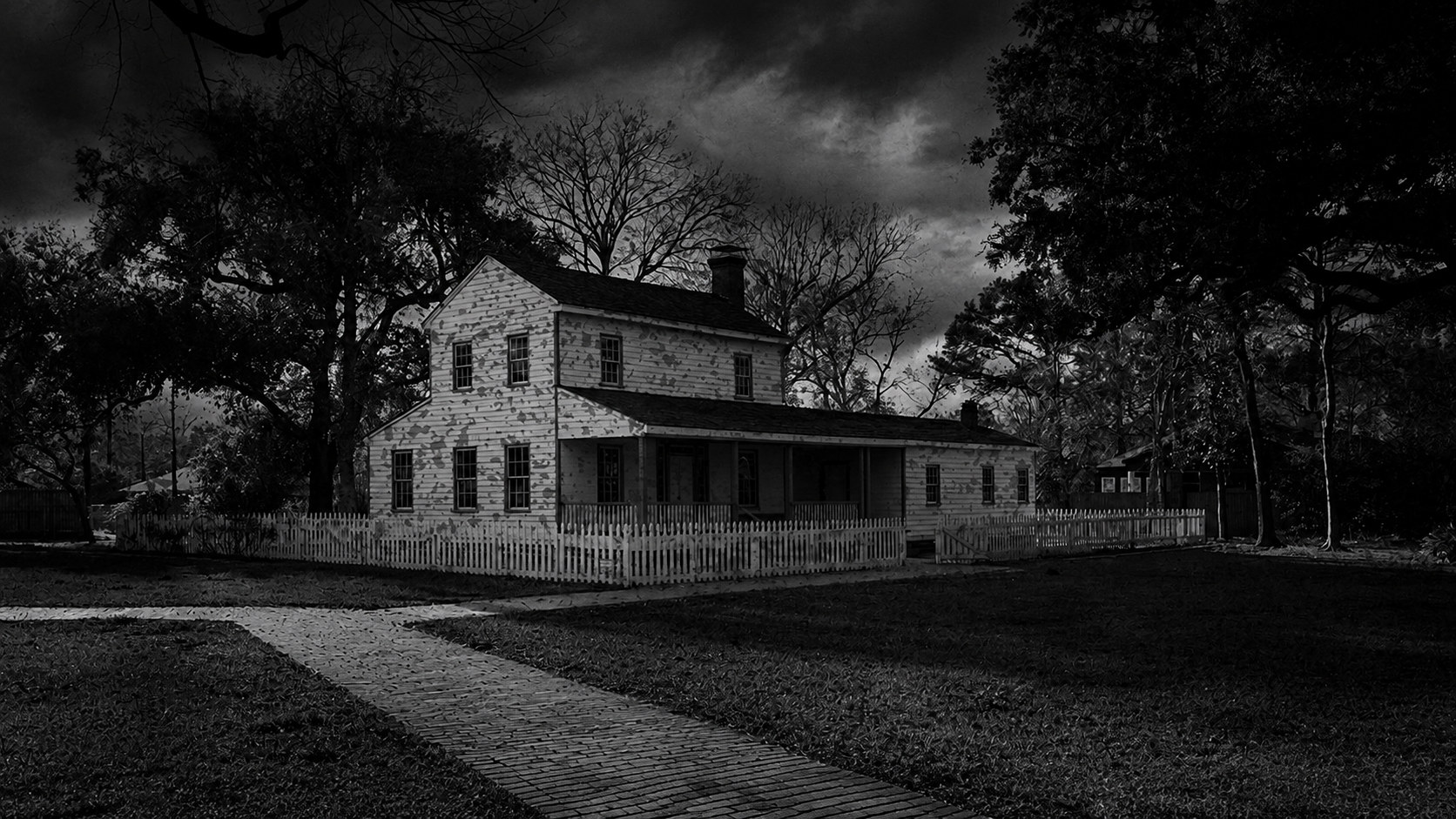 Monochrome editorial rendering of the John Jay French Museum clapboard house.